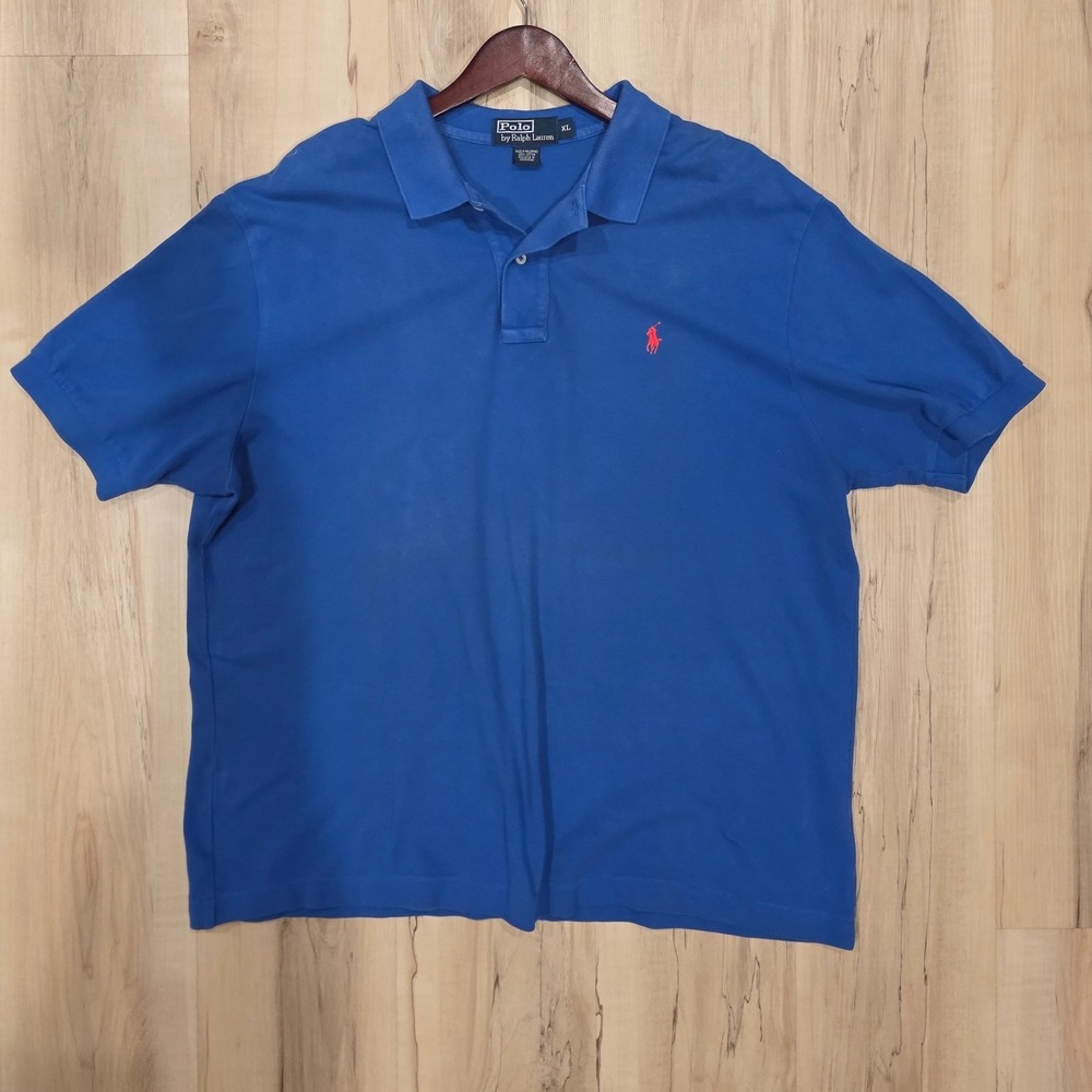 Polo Ralph Lauren Mens XL Blue Short Sleeve Cotton Pique Polo Shirt Orange Pony